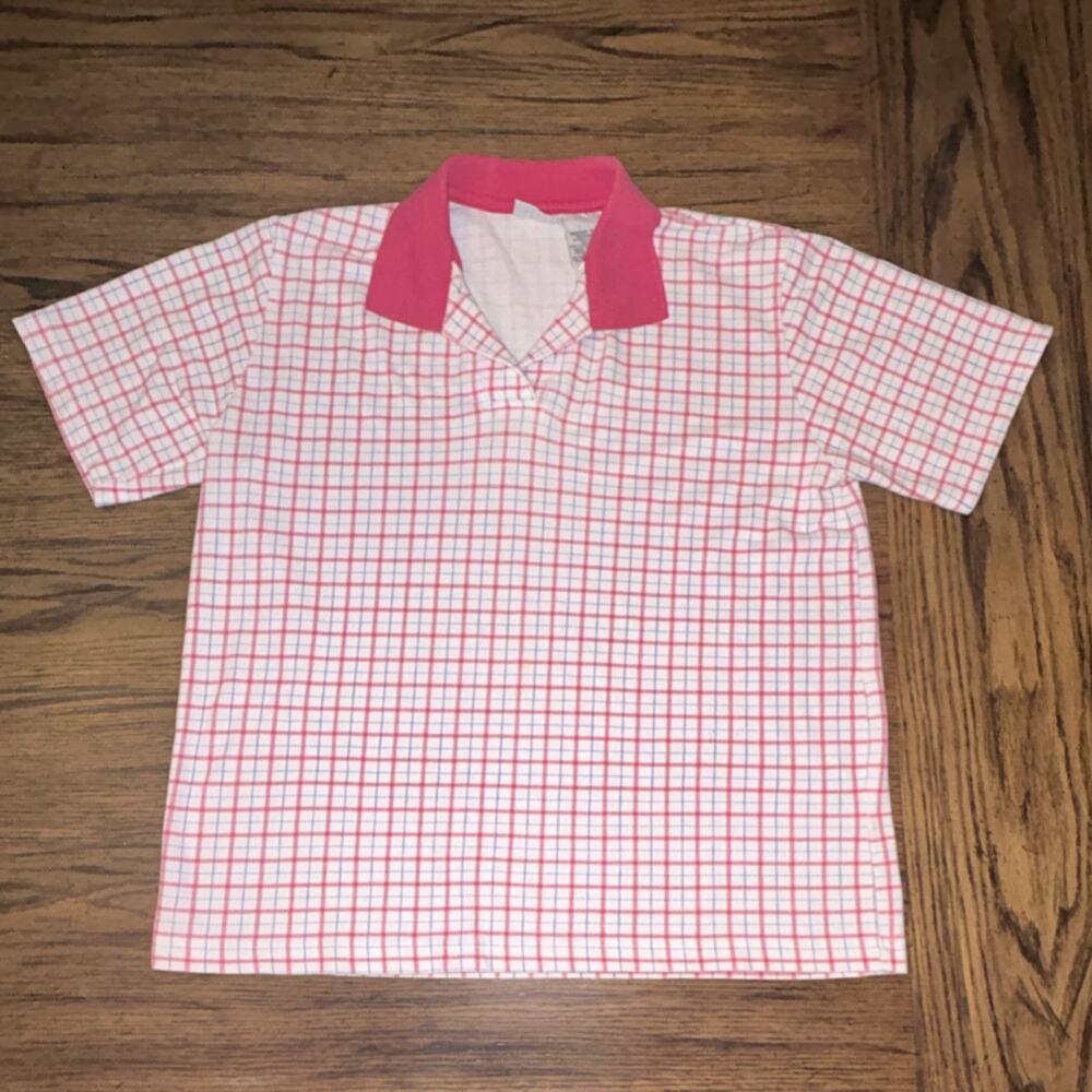 Cabin Creek Women Pink White Blue Plaid Cotton Short Sleeve Button-Up Shirt Sizโฆ